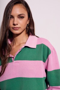 Sweater Polo Rayado Rosa