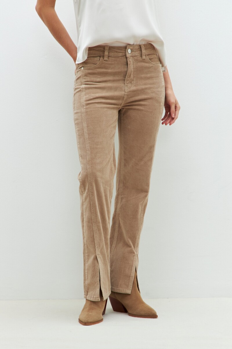 Pantalón Donna de pana con tajos beige