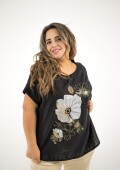 Blusa de algodón y lino Negra