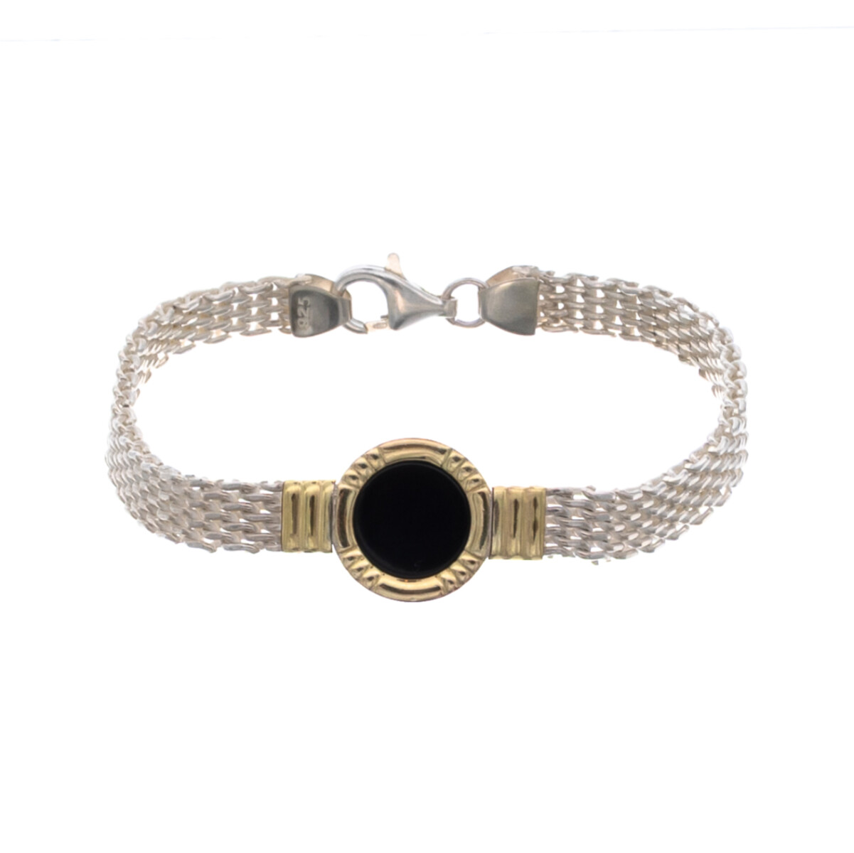 Pulsera de plata 925 con double en oro 18 ktes y onix. 