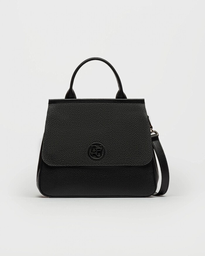 Cartera de Mano Catalana En Cuero Graneado Negro