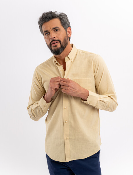 Camisa m/l lisa efecto lino beige