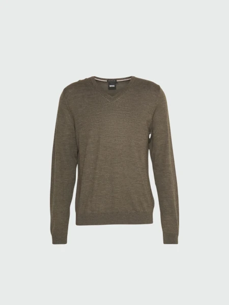 BOSS -Buzo cuello V de lana virgen, slim fit, MELBA-P Verde Musgo