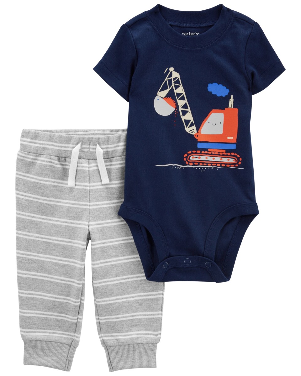 Set dos piezas pantalón y body de algodón estampa constructor 