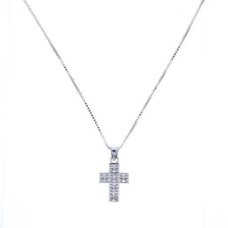 Conjunto de cadena de plata y cruz con circonias. Conjunto de cadena de plata y cruz con circonias.