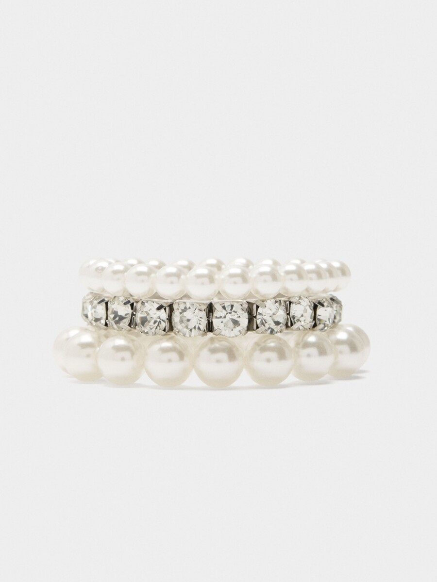 Set De Pulseras Elásticas Y Cristales blanco
