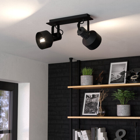 Spot de 2 luces E27 pant. metálicas negro CASIBARE EG4202