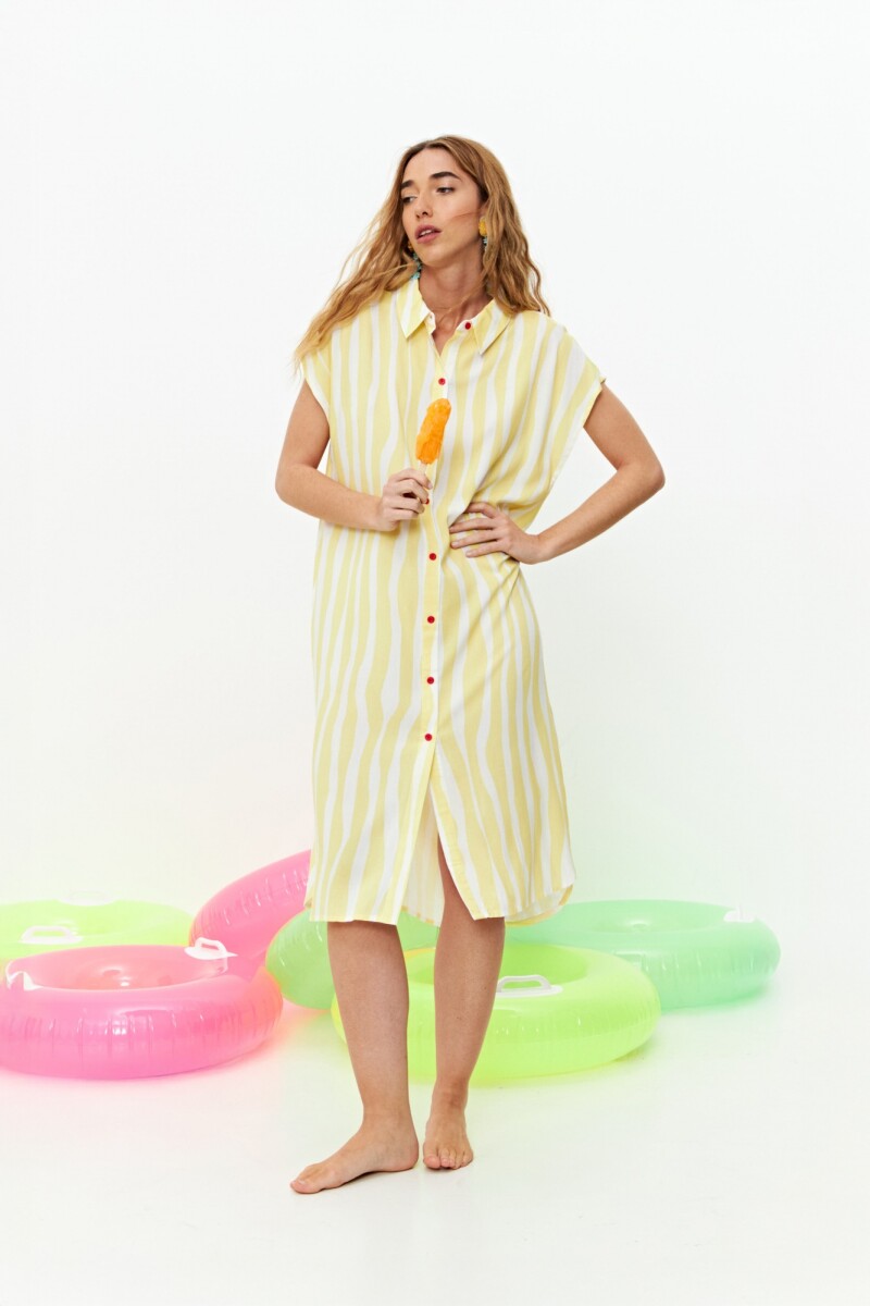 Vestido camisero con estampa - amarillo 