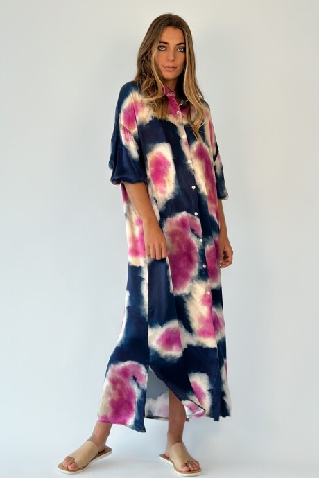VESTIDO FLAMENCO AZUL Y FUCSIA