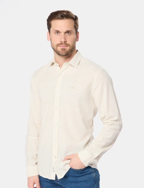 CAMISA DE LINO RAYADA Beige