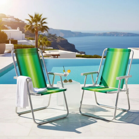 Set X2 Reposeras Sillas Alta Plegables Aluminio Conforto Mor Verde