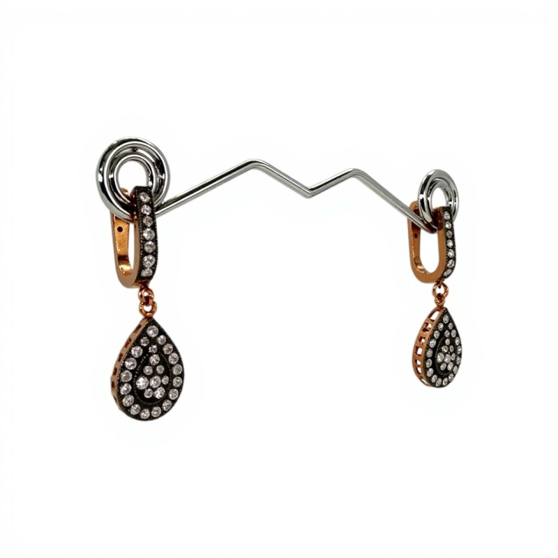 Caravanas Gota-Plata rodinada 925 con micra de oro 18k-Piedra Zirconia-CA2041 conpiedra