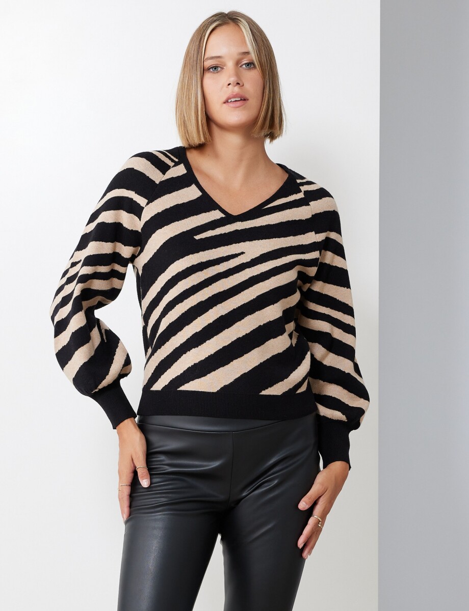 Buzo Zebra Print - Negro/beige 