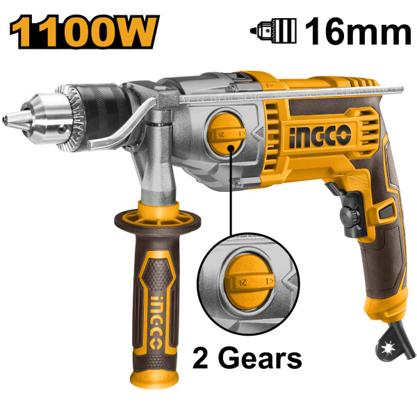 TALADRO PERCUTOR 16MM 1100W 2 VEL INGCO ID211008 TALADRO PERCUTOR 16MM 1100W 2 VEL INGCO ID211008