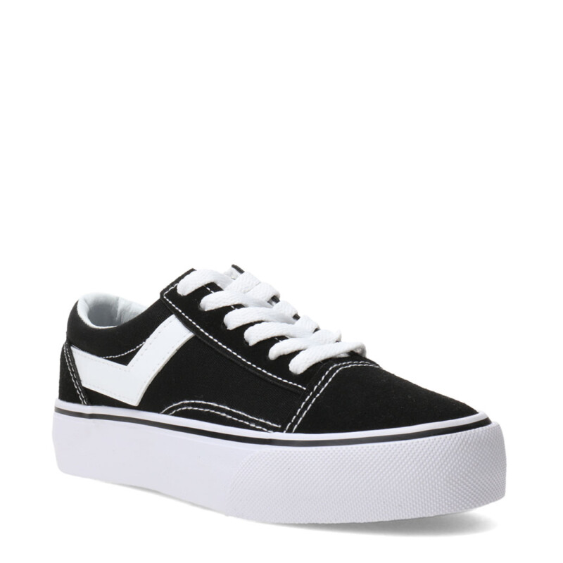 Championes de Niños PONY Plataforma Lona Negro - Blanco