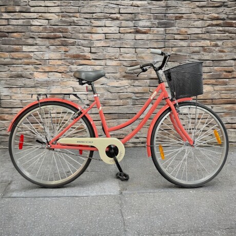 Bicicleta de paseo Baccio Siena Vintage rodado 26 con canasto y parrilla Salmón
