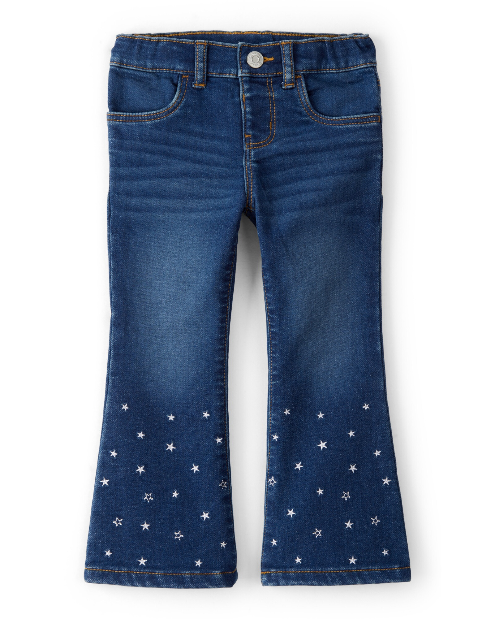 Pantalón jean, acampanado, diseño estrellas Sin color