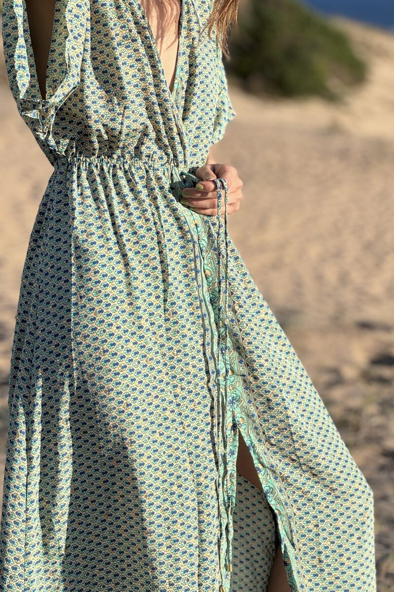 Vestido Jazmín Turquesa y dorado