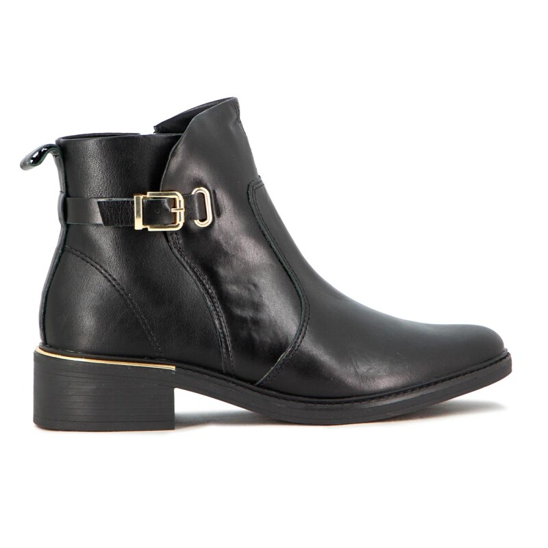 Comfortflex Bota Caña Baja Con Hebilla Taco Bajo Y Detalle En Talon Negro-negro