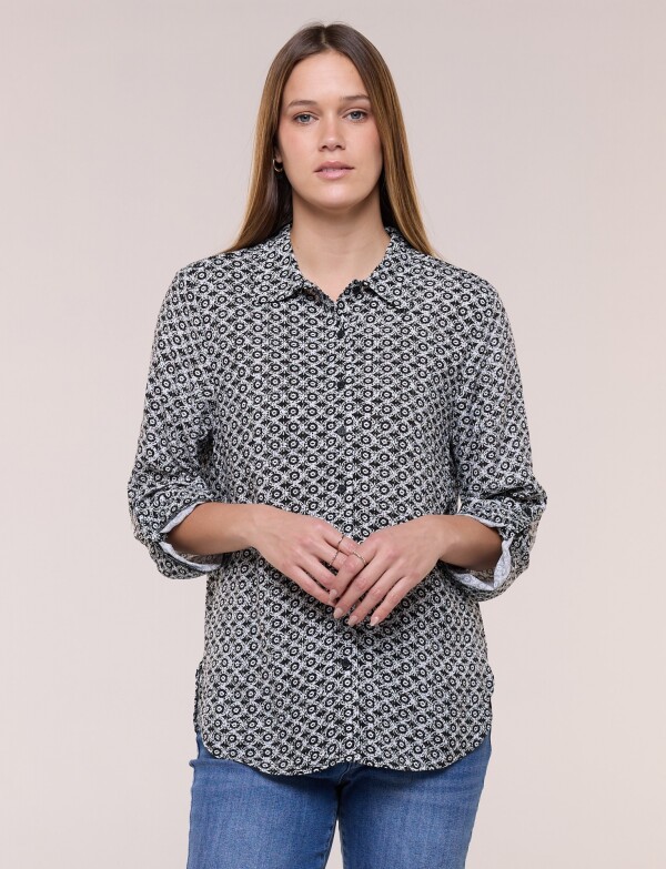 Camisa Manga Larga Con Estampa NEGRO/BLANCO