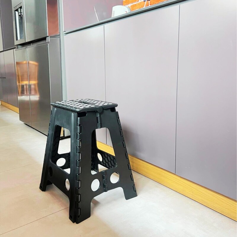 anqueta Banco Plegable Escalera Plastico Reforzado 45 Cm Negro