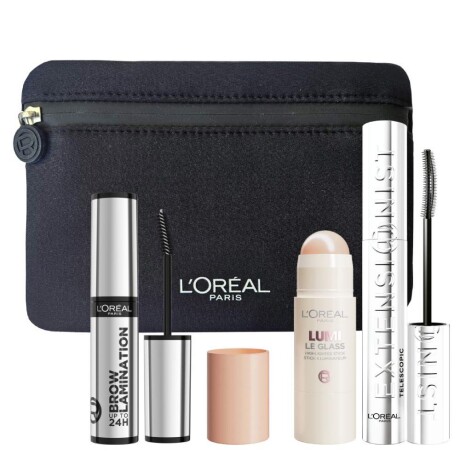 Pack L'Oréal Máscara de Pestañas Extensionist + Brow Lamination + Iluminador Le Glass Stick N°610 Pearl Pack L'Oréal Máscara de Pestañas Extensionist + Brow Lamination + Iluminador Le Glass Stick N°610 Pearl