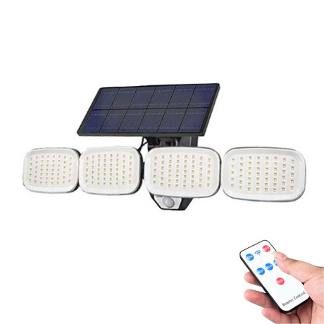Foco Solar de Pared Ajustable 4 Luces Led c/Sensor y Control Negro