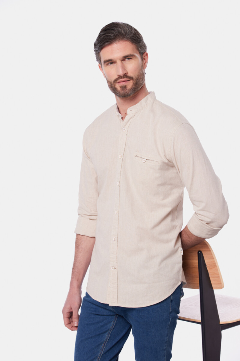 CAMISA DE LINO CUELLO MAO - Beige 