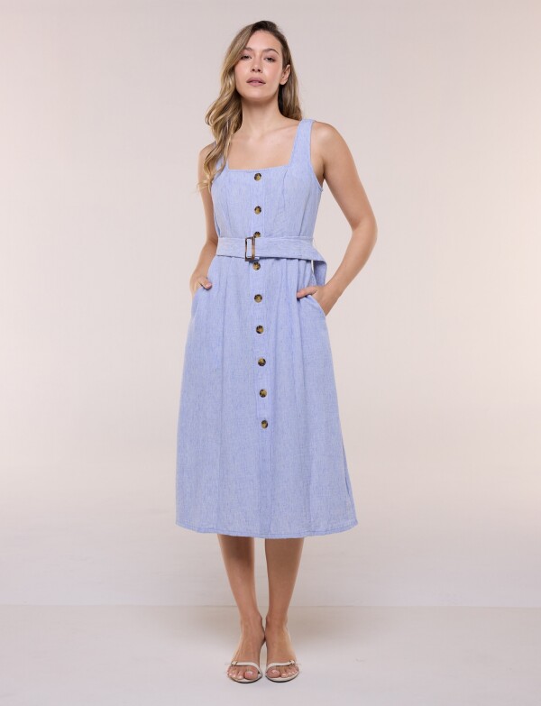 Vestido Midi Camisero Con Cinto CELESTE