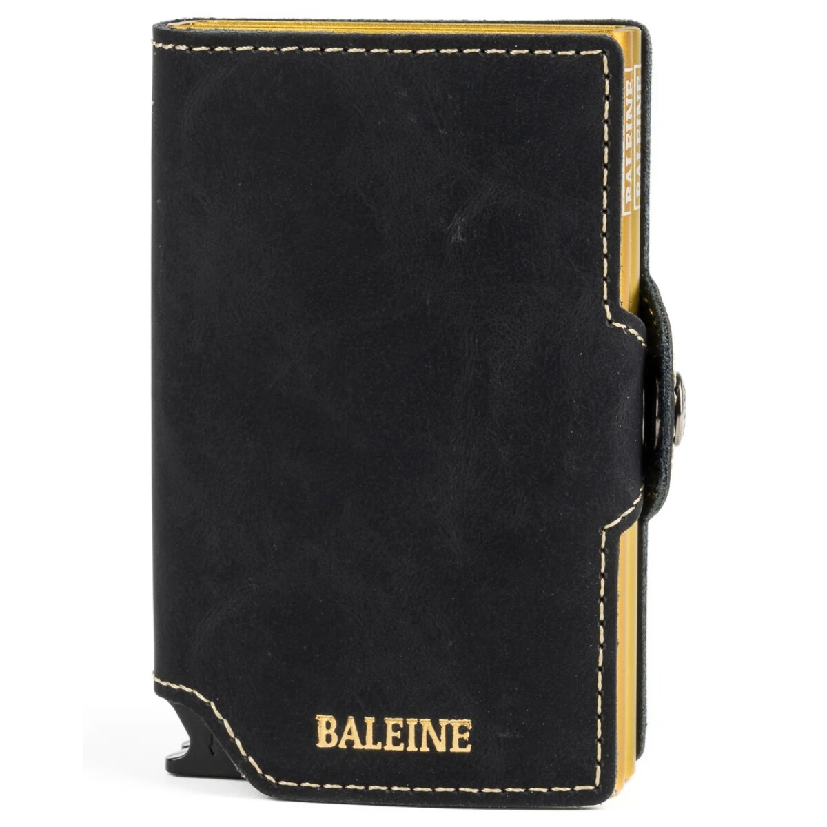 Billetera Baleine Double Kansas en Aluminio y Cuero con Protección RFID - Golden Black 