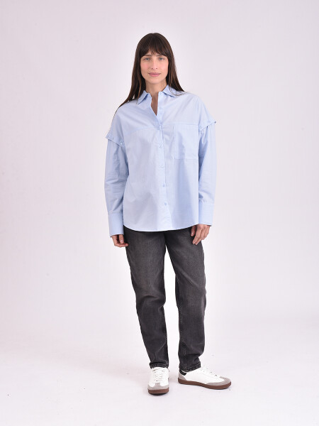 CAMISA MANGO CELESTE