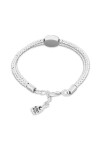 PULSERA DE BOLAS DOBLE DE ALEACIÓN DE METALES BAÑADA EN PLATA CON DETALLE DE OJO Y CRISTAL EN AZUL Pulsera