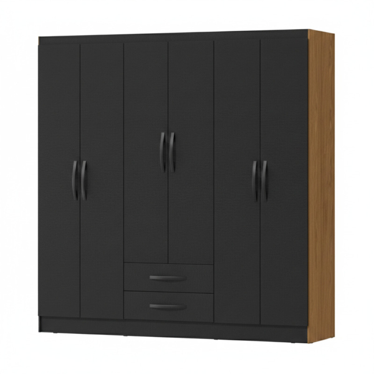 [OUTLET] Armario Ropero Placard de 6 Puertas Línea Plus con 2 Cajones y Perchero Horizontal - MDP - Negro - Freijo 