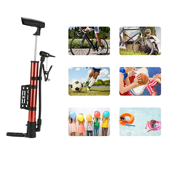 Inflador Manual De Pie Para Bicicleta Rojo
