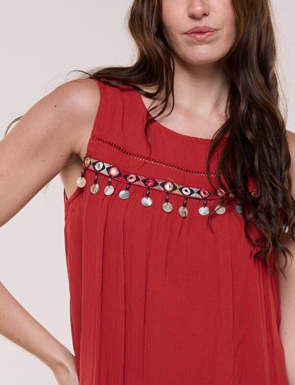 Vestido Corto Con Apliques TERRACOTA