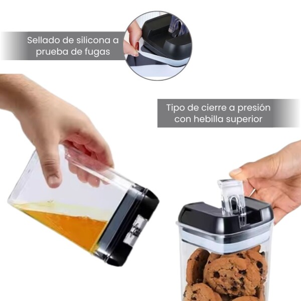 Juego de 7 Recipientes Herméticos Apilables Tarros Frascos Contenedores Apto Alimentos Tapa Negra Juego de 7 Recipientes Herméticos Apilables Tarros Frascos Contenedores Apto Alimentos Tapa Negra
