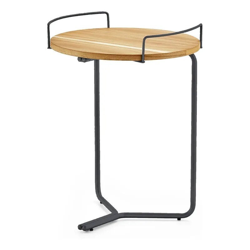 MESA DE APOYO REDONDA DE MADERA NATURAL - PIE EN METAL COLOR GRAFITO MESA DE APOYO REDONDA DE MADERA NATURAL - PIE EN METAL COLOR GRAFITO