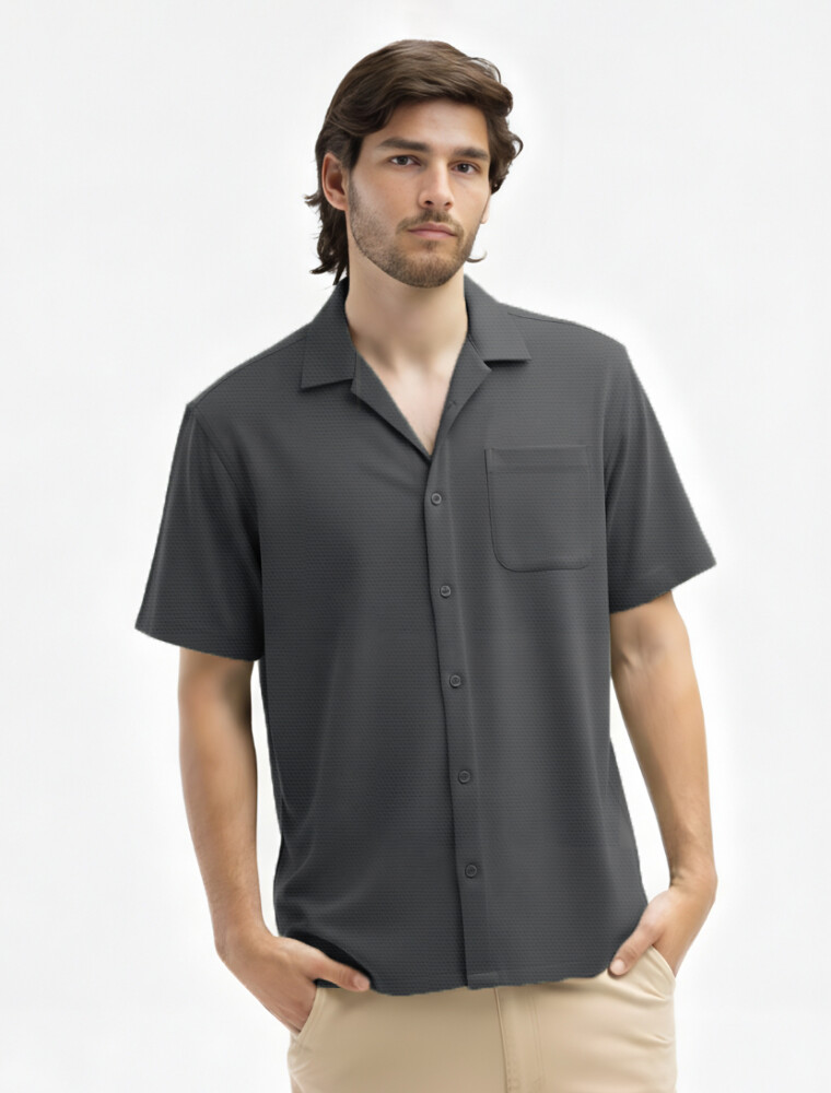 Camisa Algodón Pique Santorini Gris Oscuro
