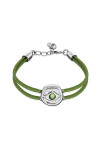 PULSERA DE CUERO DOBLE VERDE CON DETALLE DE OJO EN ALEACIÓN DE METALES BAÑADO EN PLATA Y CRISTAL Pulsera