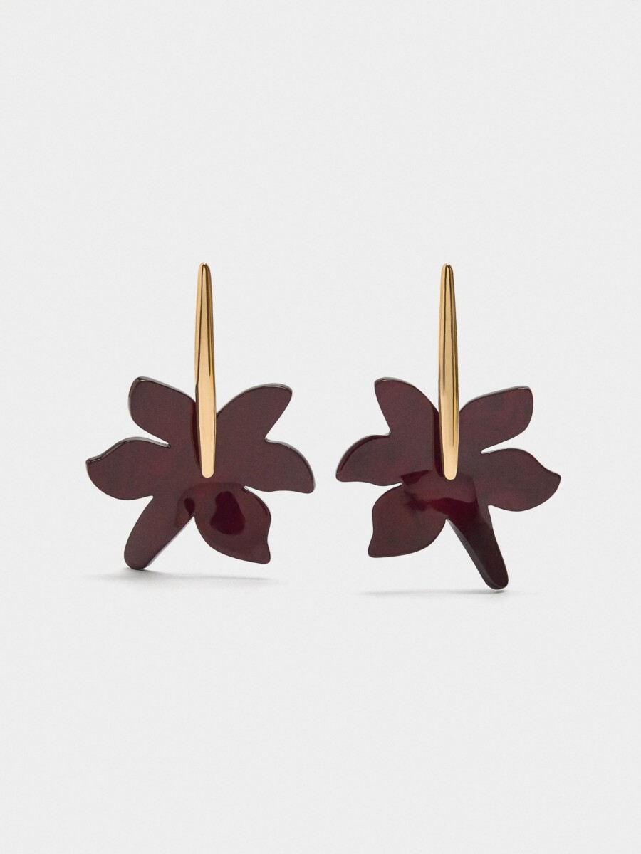 Pendientes Largos Con Flor Perlada burdeos