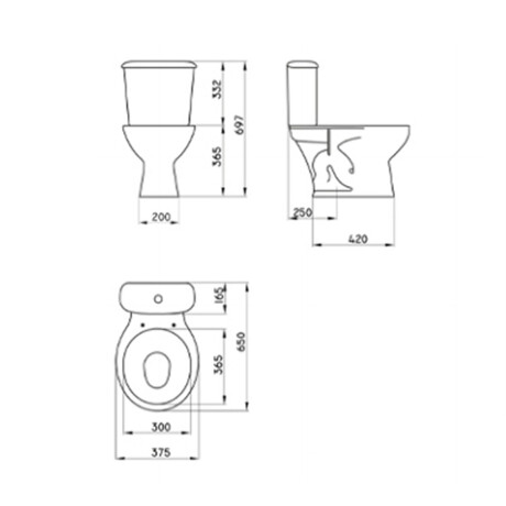 INODORO LARGO 4.5 LITROS ANDINA DESCARGA A 25 CMS, NO INCLUYE CISTERNA MOCHILA NI TAPA. 000