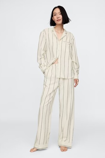 Pijama Conjunto Camisa Y Pantalón Mujer Ivory Black Stripe
