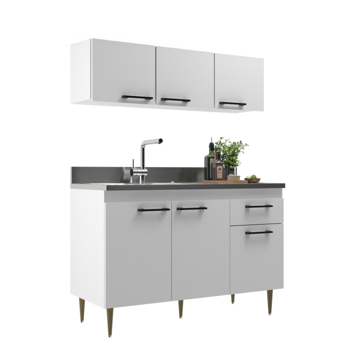 Bajo Mesada 3 Puerta 1 Cajón + Aereo 3 Puertas Blanco 