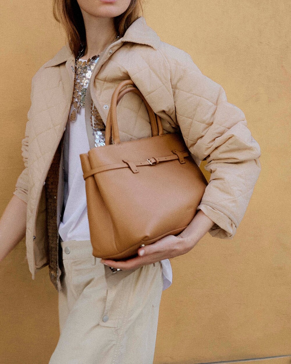 Cartera de mano Bay en cuero graneado Cuoio