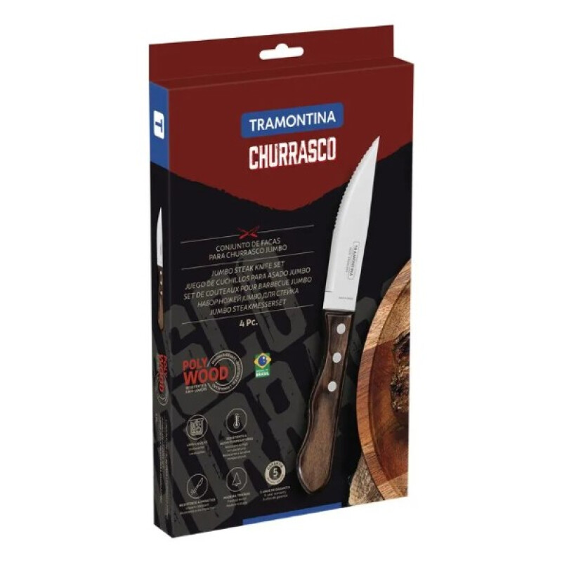 Juego Cuchillos de Asado Jumbo Tramontina Polywood Castaño 4 Piezas Juego Cuchillos de Asado Jumbo Tramontina Polywood Castaño 4 Piezas
