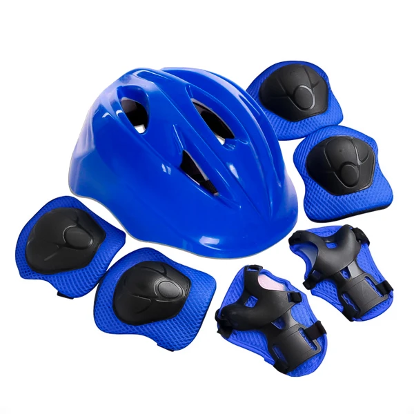 Set de Protección de 2 Rodilleras 2 Coderas 2 muñequeras y 1 Casco Azul