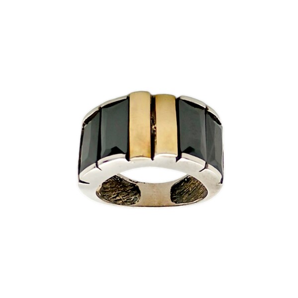 Anillo Banda-Plata y Oro-Piedra Onix-AN5169 conpiedra