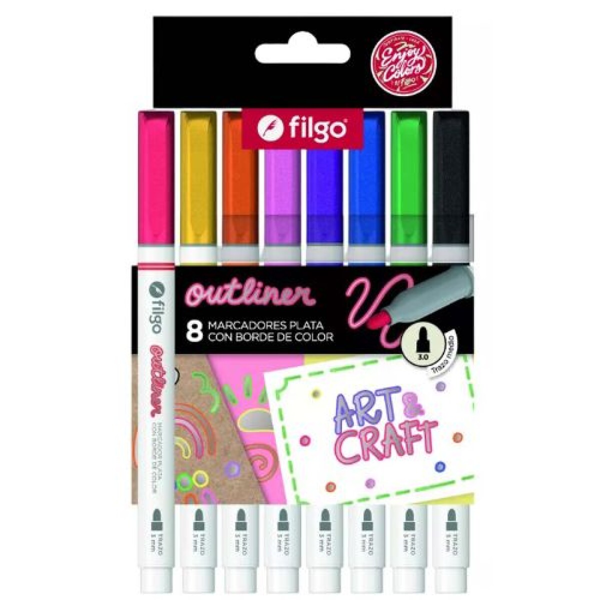 Filgo marcador outliner doble tinta - estuche 8 surtido - Filgo Marcador Outliner Doble Tinta - Estuche 8 Surtido 