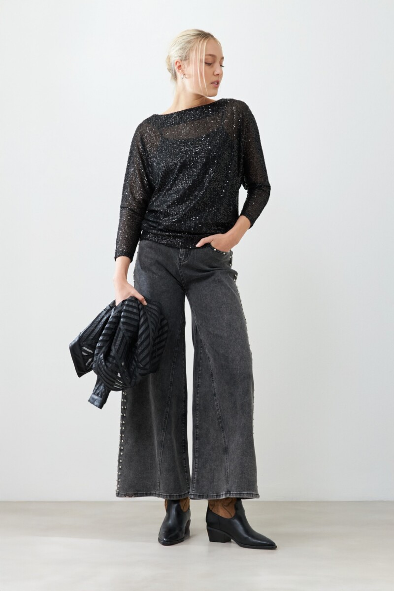 Blusa lentejuelas manga dollman - negro 