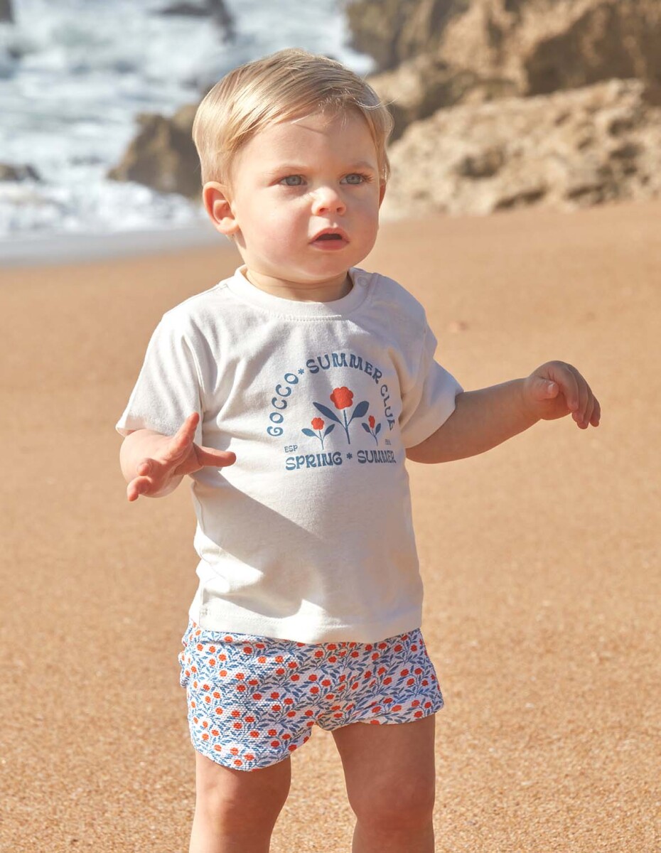 Camiseta Estampado Flor Naranja - Blanco 